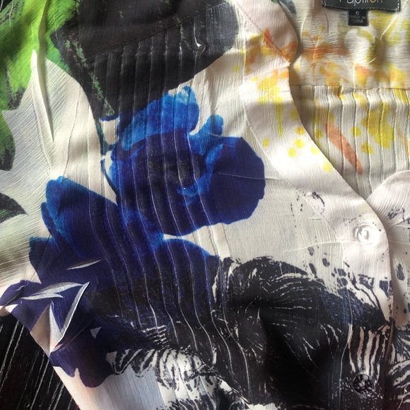 Papillon Tropical Print Semi- Sheer Button Blouse - Picture 5 of 6